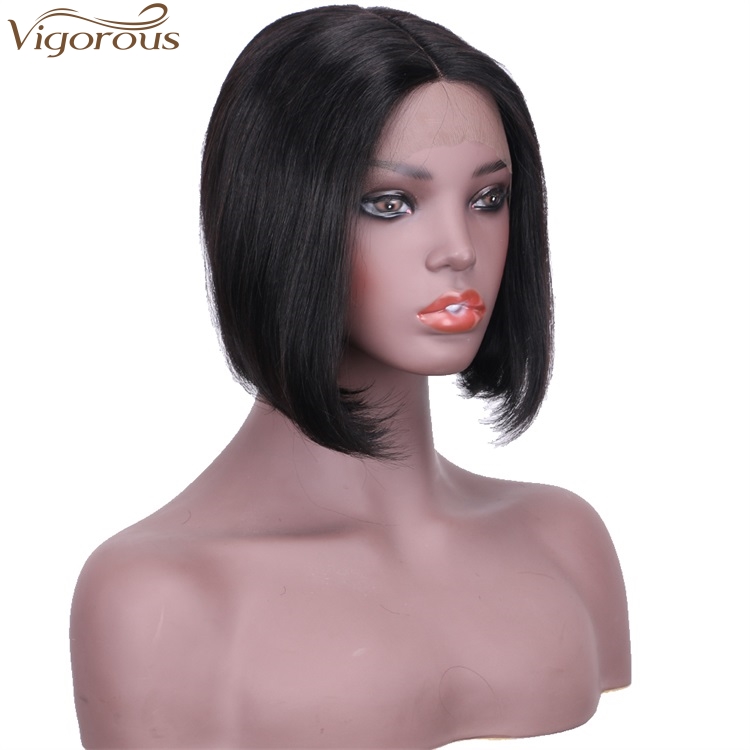 Vigorous Top Quality Short Bob Middle Part Lace Frontal Wigs 10 Inches Straight Black Human hair Wigs For Women Wholesale Price