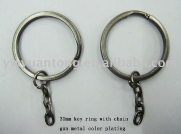 30mm flat wire metal key rings with chain