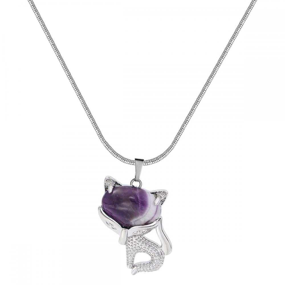 Collier Fox de Luck Amethyst pour les femmes Men Guérisse Énergie Animal Pendant Jewelry Cadeaux