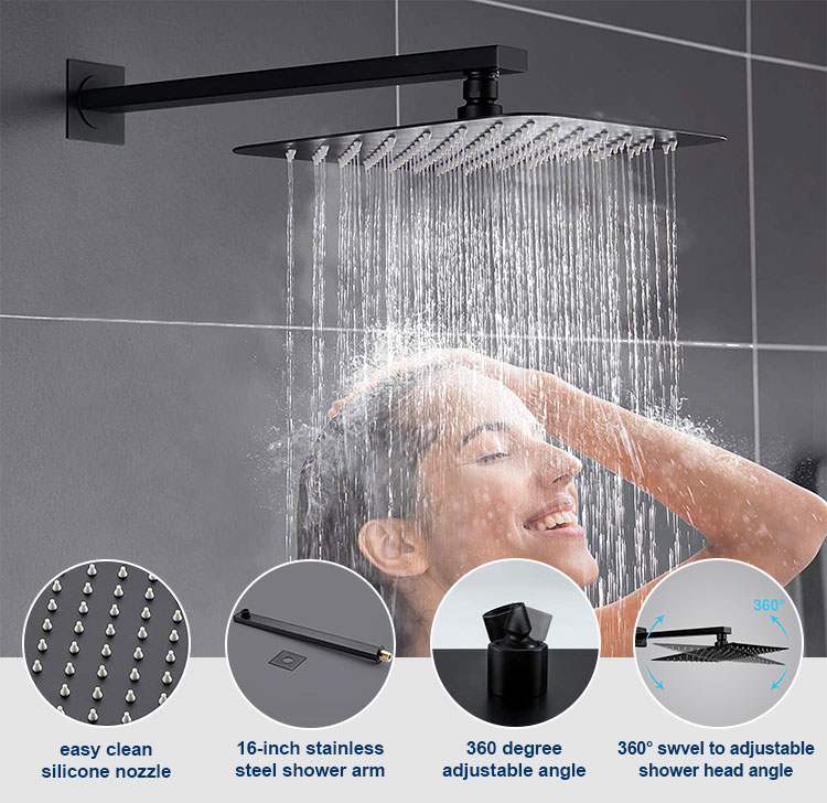 Modern Brass High Pressure Rain Thermostatic Taps Concealed Black Bathroom Shower Sets