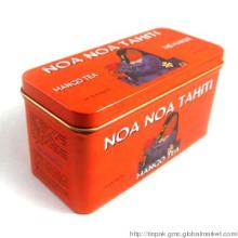 Tin tea case in rectangular shape
