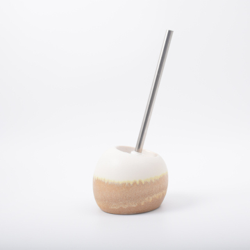 Cream ceramic toilet brush holder soap dish