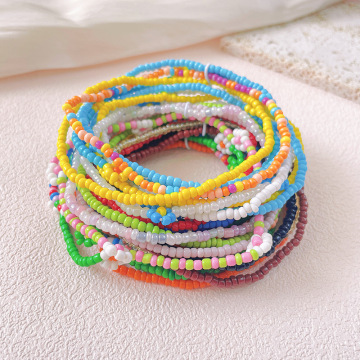 Handcrafted Daisy Flower Seed Bead Bracelet and Anklet Set: Summer Beach Jewelry