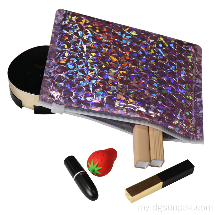 Holographic ပလတ်စတစ်ရေကြောင်း Padded Ziplock အိတ်