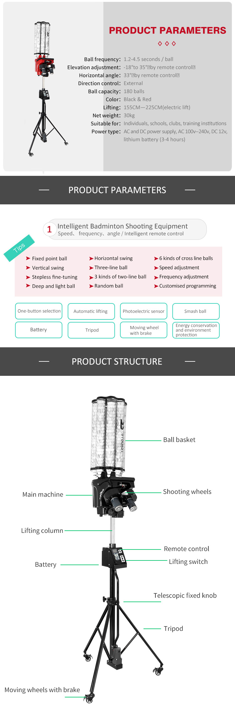 Automatic lifting badminton shuttlecock feeder  training machine