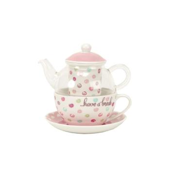 Elegant Flower Decor Drinking Set: Glass Tea Pot with Tea Cup Sets