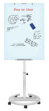Height adjustable magnetic glass flipchart with wheels