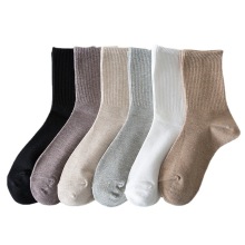 100% Organic Cotton Breathable Ribbed Women's Spring Socks in Colorful Solid Colors