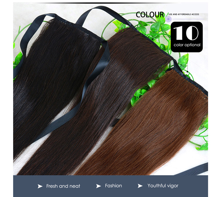 AliLeader Borong Berkualiti Tinggi 18 Inch Silky Lurus Warna Tulen Klip Ekor Kuda Dalam Sambungan Rambut Ekor Kuda