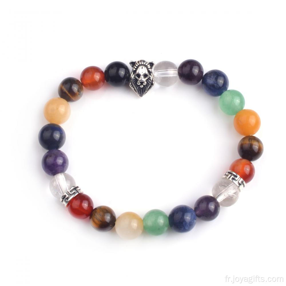 La main 7 Chakra Stone naturel alliage Lion Perle Bracelet Bracelet