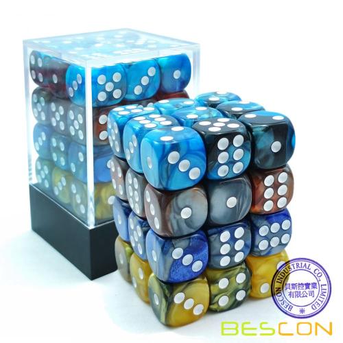 Bescon 12мм D6 Dice 36 in Cube, ассорти из цветов Gemini ROCK, 12мм кубик с шестью гранями (36) кубиков