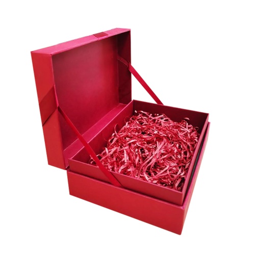 Red Hinged paper gift box with shredding paper