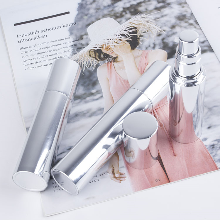 Shiny Silver Pump Plastic Cosmetic Vacuum Bottle