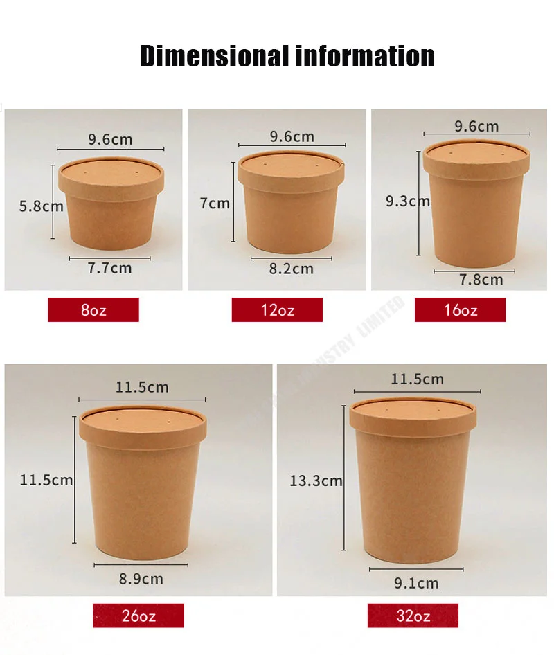 Disposable Take Away Hot Soup Bowls, Paper Take out Containers Kraft Paper Soup Cup with Paper Lid