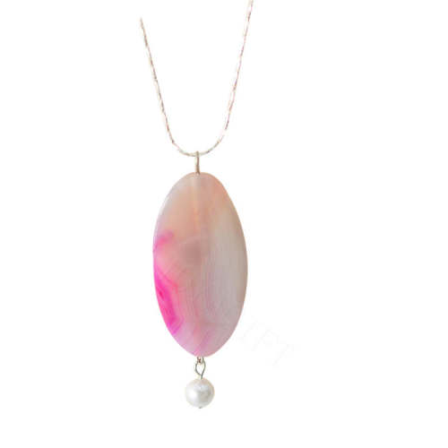 Natural Gemstone Agate Necklace with Silver Chain