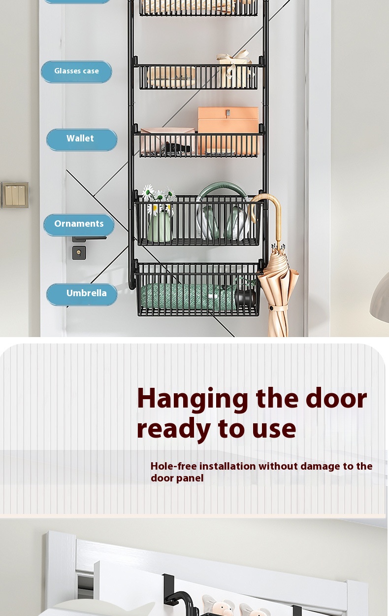 رف تعليق خلفي متعدد الطبقات بدون حفر Multi-Layer No-Drill Door Back Hanging Rack