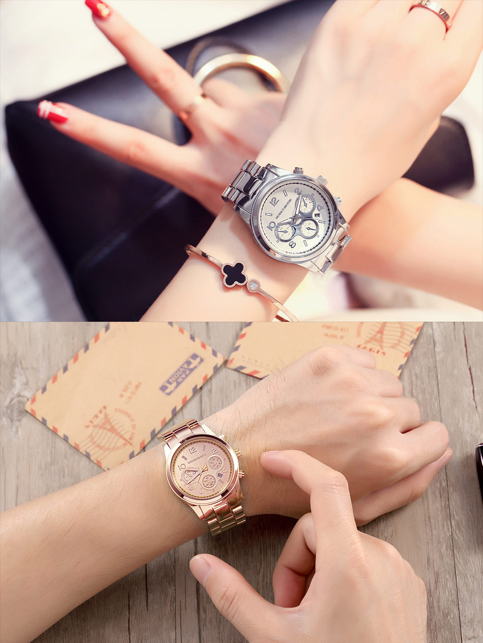 Hannah Martin 1038 Luxury couple quartz wrist watch set fashion steel band waterproof dropshipping watch for women gift