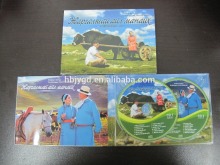 4 Panels doulbe CDs Digipak, clear big CD tray/DVD Tray,750gsm cardbpard paper, booklet ,glossy lamination , shrink wrapping.