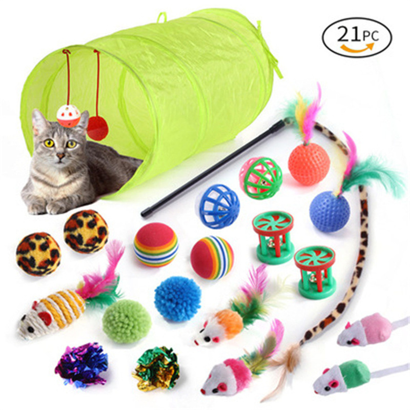 The New Pet Cat Toy Set Rainbow Blue Three-channel Tunnel Through Feather Toys Cat Pet Products