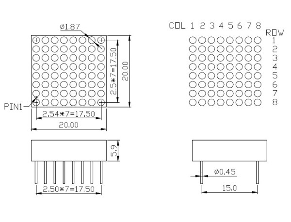 Through Hole DIP 64x64mm Dot Matrix LED Display Red Green Blue Orange 16x16 dotLED Matrix Display  for Indoor Advertising Media