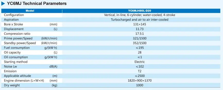 Water-Cooled Yc6mj480L-D20 Yuchai Diesel Engine with Low Maintenance Cost