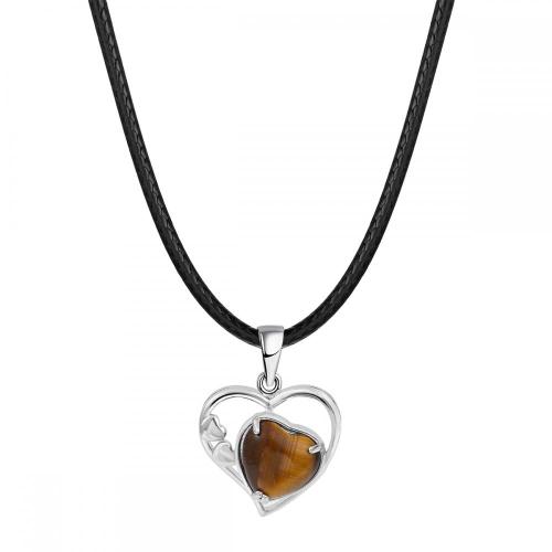 Tigers Eye Love Heart Birthstone Pendant Gemstone Necklaces for Women