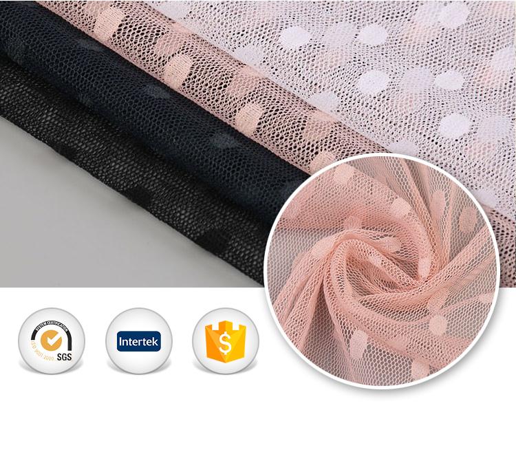 Free sample textile wholesale warp 100% nylon mesh mini dot pattern tessuto in pizzo bianco plain tulle lace fabric for dress