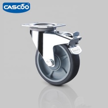 CASCOO 125mm Industrial Swivel Castor with Brake - Thermoplastic Rubber 65A for Laundry Carts
