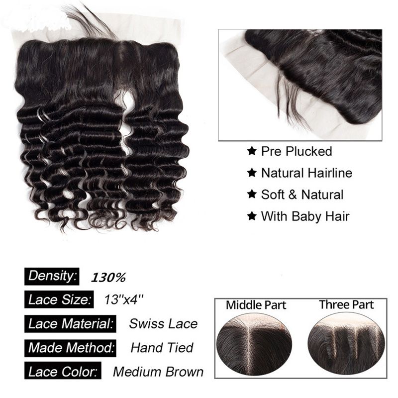 Brazilian Malaysian Peruvian Virgin Hair Weaves 3 Bundles with Lace Frontal Loose Deep Wave 8A Indian Cambodian Remy Human Hair