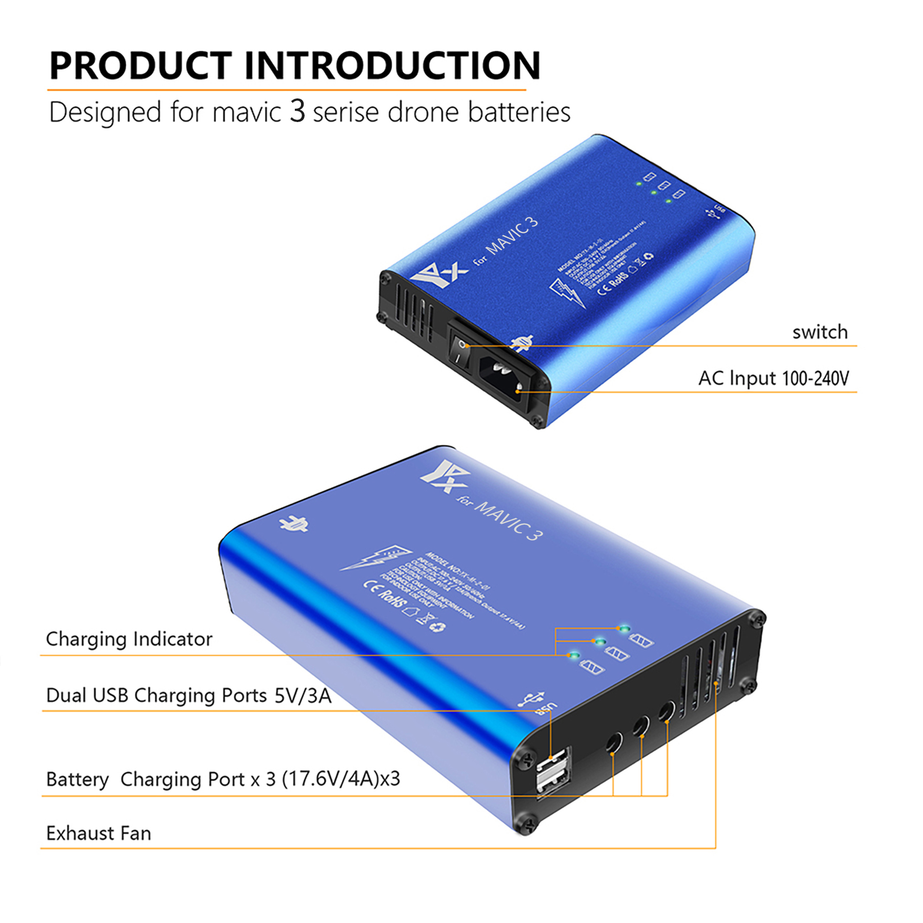Mavic 3 Battery Charger Drone Flight Batteries Intelligent Fast Charging Hub for DJI Mavic 3 Accessories