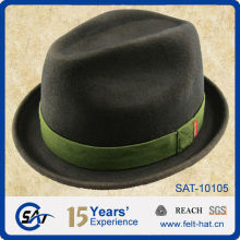 woolen green trilby hat with green ribbon, pure wool felt gentle hat