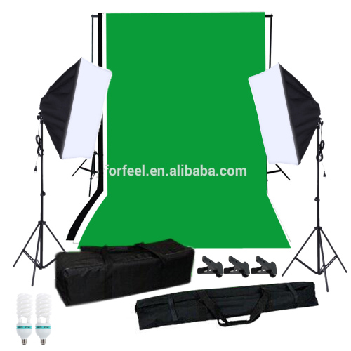 Photographic equipment for Softbox Lighting Kit with Studio Background Stand three 100% cotton Backdrops Light Bulbs Single-capp