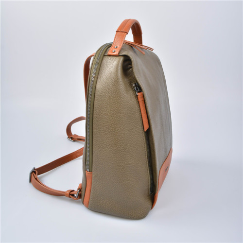 Leisure leather backpack school bag khaki color