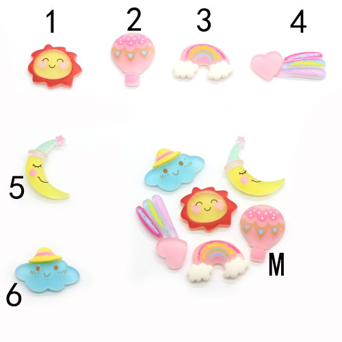 Kawaii Sun Moon Resin Cartoon Meteor Cabochon Heißluftballon Handwerk für Kinder Schmuck Telefon Fall Dekoration