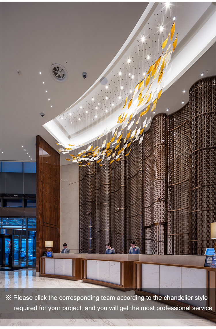 Latest crystal customizable fish shaped big project modern chandelier light