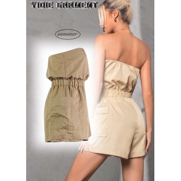 Multi-pocket Nylon Romper Sexy Tube Bodycon Cargo Jumpsuit