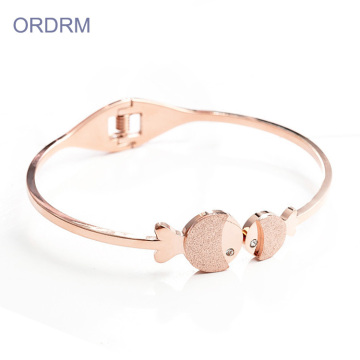 Popular Girls Fish Charm Thin Bangle Bracelets