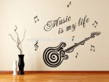 Music Is My Life Words Guitar Pattern Vinyl Decal Wall Sticker Home Decor