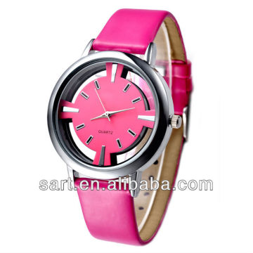 Pink face and pink PU strap unique looking fashion watches women