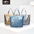 Wholesale custom geometric PU leather handle fashion shopping bags women tote bag