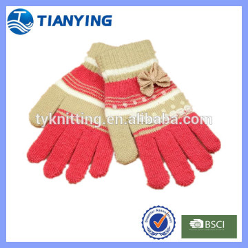 girl acrylic striped multi color knit gloves