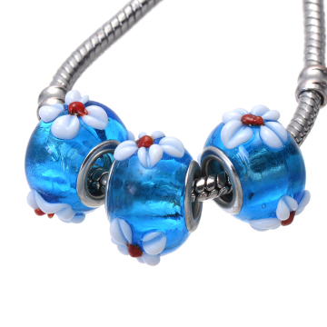 murano glass beads charm silver beads flower charm bracelet