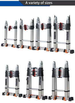 Hinged aluminium double sided step telescopic ladder