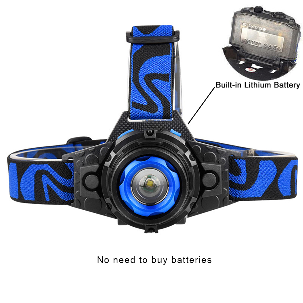 USB Rechargeable Waterproof Zoomable 3 Modes 90 Rotation High Performance LED Headlamp for Emergency Working Searching