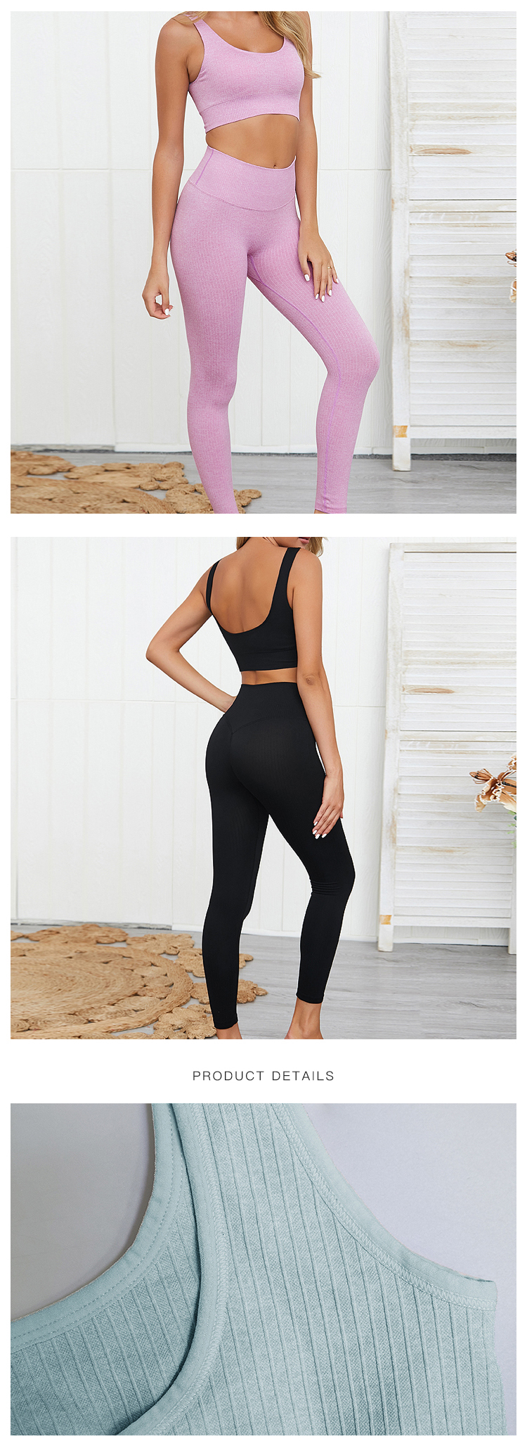 New Seamless Yoga Set 2 Pcs Sports Suit Gym Wear High Waist Pants Nylon Running Ribbed Yoga Set