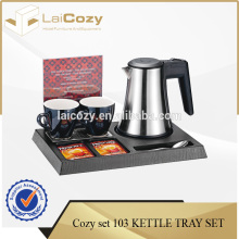 Hotel electric kettle tray set with tray /cordless electric kettle tray set with ceramic cups