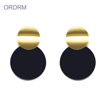 New Stylish Ladies Black Gold Disc Earrings