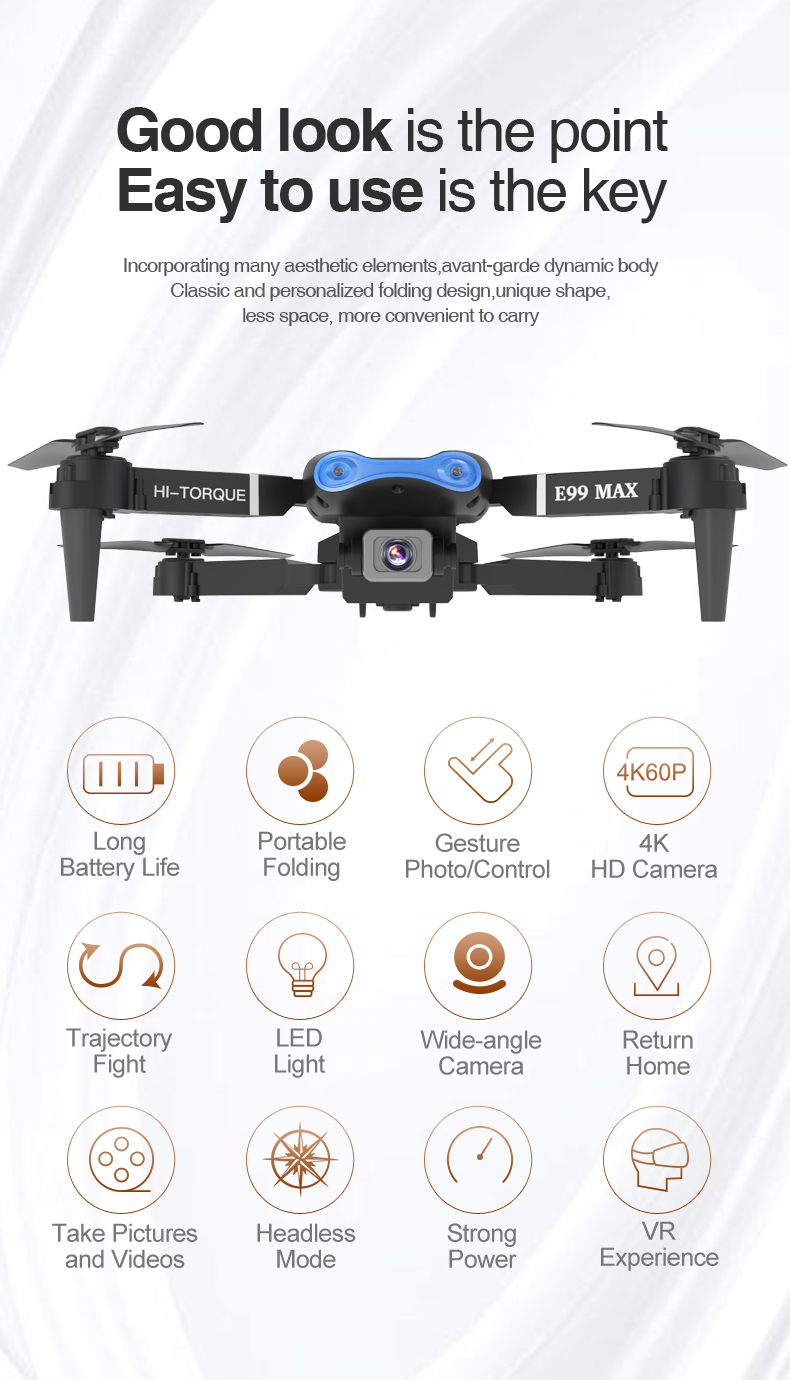 NEW E99 MAX 4K 1080P HD Dual Camera With WiFi FPV Altitude Hold Mode Profesional Helicopter Foldable Quadcopter
