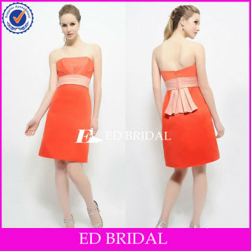 Strapless Back Ruffle Orange Satin Bridesmaids Dresses
