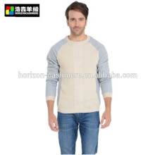 Men Blue Cashmere Sweater, Men Contrast Color Sweater
